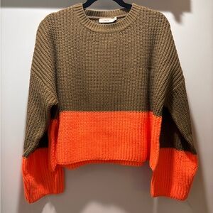 Lush Brown and Orange Crew Neck Sweater